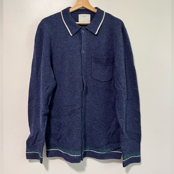 Percival Men’s XL Wool Cardigan - Navy Blue with Contrast Trim - Picture 3 of 14